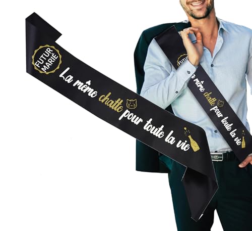 Accessoires EVG Drôles – Écharpe Futur Marié "Même Chatte Pour Toute La Vie" + Badge Humour – Kit Enterrement Vie de Garçon Cadeau Original Futur Marié