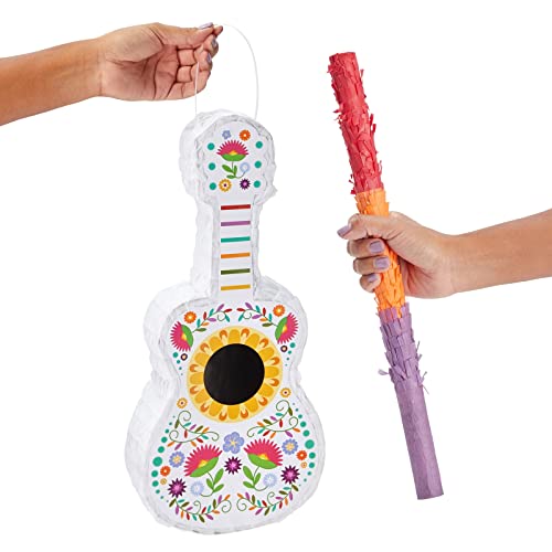 3-Piece Floral Guitar Pinata Bundle With Blindfold And Bat For Kids Birthday Party, Cinco De Mayo (17 X 10 X 3 In) #TOP3
