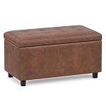 SIMPLIHOME Cosmopolitan 34" Wide Vegan Leather Storage Ottoman in Brown