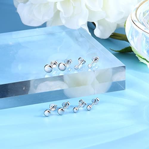MILACOLATO 4 Pairs 925 Sterling Silver Earrings Stud Earrings for Women Men Cartilage Tragus Helix Earrings Flat Dot Tiny Stud Earrings Small Round Disc Stud Earrings Set for Girls 2mm/3mm/4mm/5mm