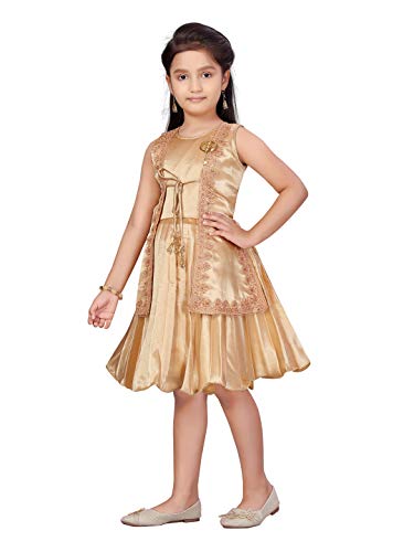 Image of MUHURATAM Girl's Silk Fit and Flare Knee-Length Dress