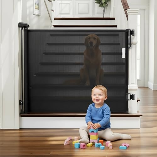 Plutrix Retractable Baby Gate for Stairs - Black Baby Gate