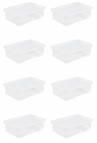 Tenlite Clear [Set Of 8] Plastic Storage Box Boxes With Lids Home Office Stackable Nestable - 32L