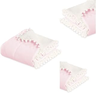 Cobertor Bebe Menina Antialérgico Dupla Face Sherpa Manta de Berço Rosa Recem Nascido Cobertinha com Pompom Enxoval Maternidade