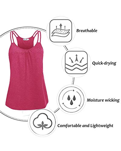 Womens Summer Workout Tops Sleeveless Yoga Shirts Racerback Activewear Running Sports Tank Tops Rose Red M