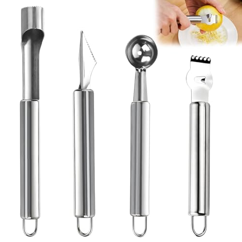 4-teiliges Kugelausstecher, Melonenausstecher Kugeln Parisienne Ausstecher, Küchenwerkzeug für Obst, Perfekte Kugelformen für kreative Speisen, Edelstahl Küchenwerkzeug Cutter DIY Obstsalatschneider