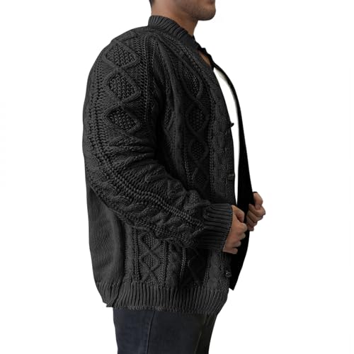 Mens Cardigan Sweater Big and Tall Relaxed Fit Lightweight Cable Knitted Botton Cardigan Stand Collar Chunky Sweaters