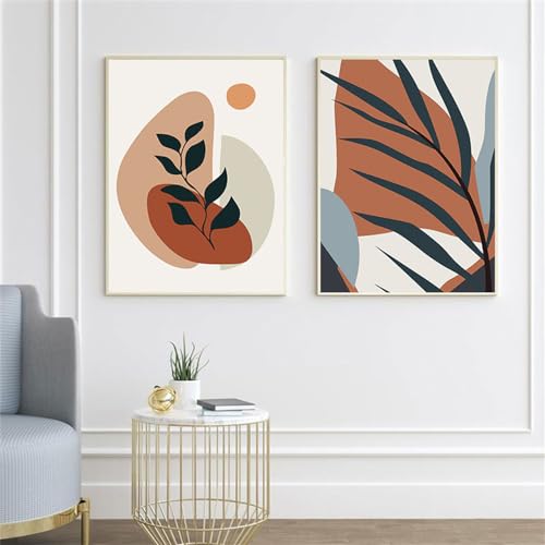 2 Images Set-Affiches Toile Abstraites à Motifs Géométriques de Feuilles de Plantes Tropicales Colorées Idéales la Décoration Murale du Salon de la...