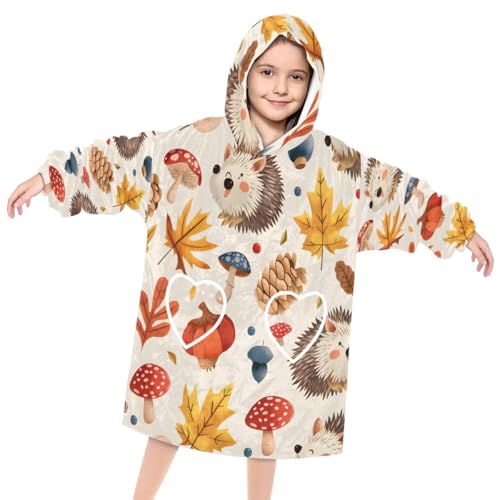 Wearable Blanket Hoodie for Kids, Cute Animals Fleece Sweatshirt Blanket Oversized Blanket Sweatshirt with Pocket Flannel Warm Hooded Blanket 6-10 Year Old Girl Boy Gift, One Size