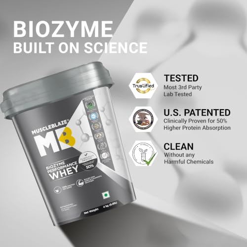 Image of MuscleBlaze Biozyme Performance Whey Protein Powder, Chocolate Hazelnut (4kg / 8.8lbs) & Micronised Creatine Monohydrate CreAMP, Unflavoured (32 Servings, 100g) | Combo Pack