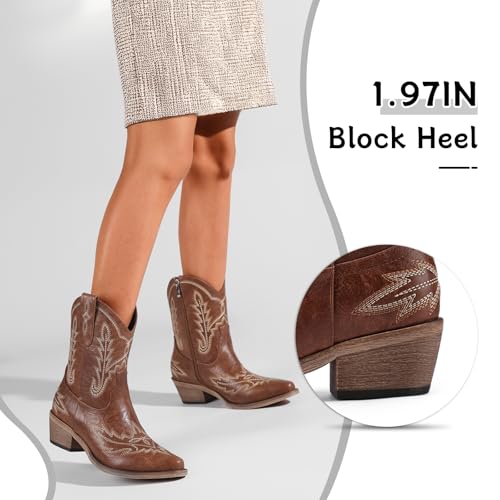 Image of Western Cowboy Boots for Women Rhinestone Cowgirl Boot with Low Block Heel Embroidery Sparkly Short Ankle Booties Walking Bootie for Country Concert Disco Outfits