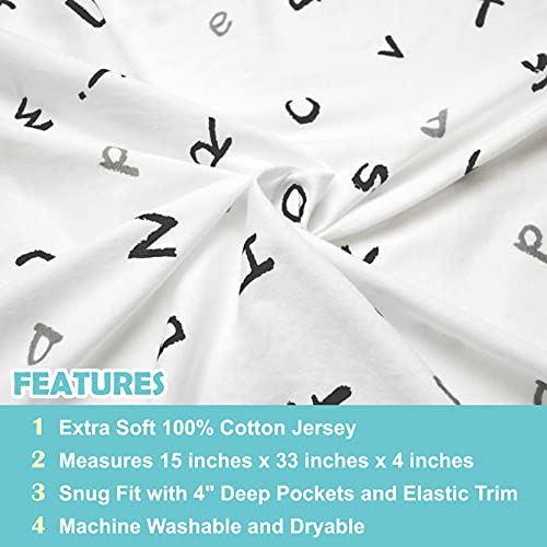 Image of TL Care 15 inch x 33 inch Fitted Bassinet Sheet Printed 100% Natural Cotton Jersey Knit Alphabet Soft Breathable for Boys and Girls