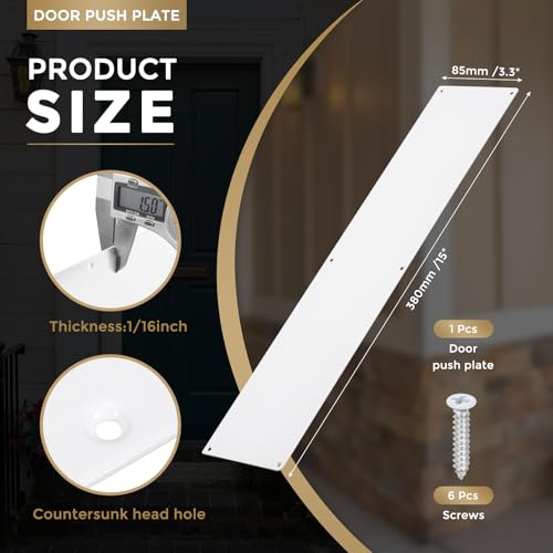 uxcell Aluminum Door Push Plate, 3.3 x 15 Inches, White, Single Pack - Thumbnail 2