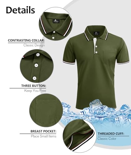 Image of ZITY Men Polo Shirts Short Sleeve with Pocket Golf Polo Wicking Shirts for Men Casual Collared T-Shirts