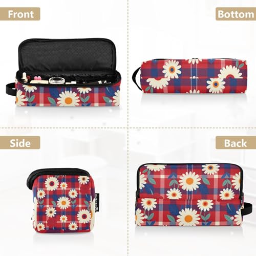 Organizador 2 en 1 para herramientas de cabello con tapete resistente al calor removible y diseño impermeable de patrón floral rojo a cuadros para planchas, alisadores y rizadores miniatura 5