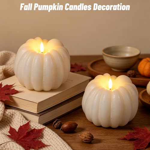 Image of Wondise Fall Decorations Real Wax Pumpkin Candles with Remote Timer
