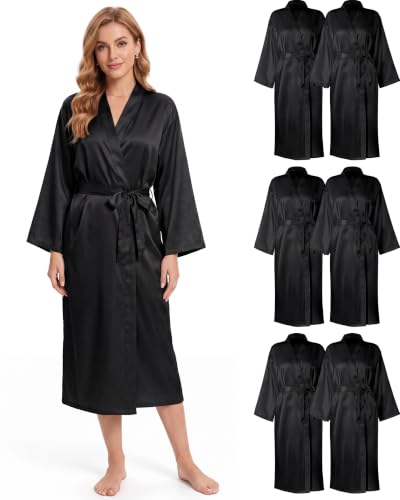 Image of Xtinmee 6 /12 Pcs Women's Long Satin Robes Full Length Sleepwear Silky Bath Robe Kimono Dressing for Wedding Birthday Party