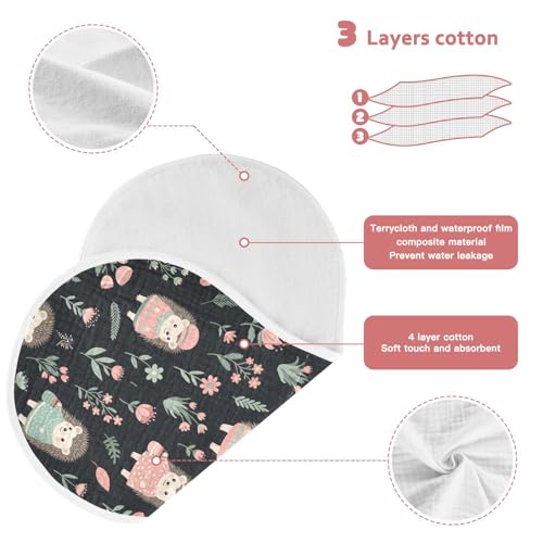 J JOYSAY Hedgehog Flowers Black Baby Burp Cloths for Boys Girls Large 22''x11'' Cotton 4 Layer Burping Cloths for Girl Babies one sizex43