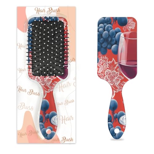 Cepillo para desenredar el cabello para mujeres y hombres, cepillo flexible de cerdas suaves (copa de vino tinto con flores artísticas)