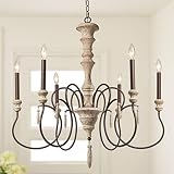 LALUZ Farmhouse Chandelier, French Country Chandelier for Dining Room, 6-Light, Handmade Distressed