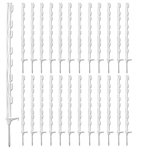 Zoiut 25 Pack Electric Fence Posts 48 Inch/4FT Step-in Plastic Posts for Farm and Garden Temporary Sturdy Fencing System for Electric Fencing and Yard Protection White