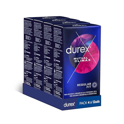 Durex Preservativos Retardante Climax Mutuo Con Puntos Y Estrias Para Estimular El Orgasmo De Ella Y Efecto Retardante Para Retrasar El De Él - 48 Condon, color Negro, 12 Unidad - Pack de 4