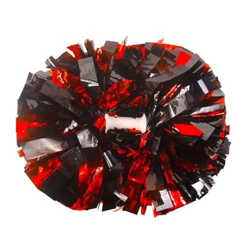 Lovecheer 2PCS Black and Red Pom Poms Cheerleading Halloween Party Cheer Pompoms with Baton Handle for Sports Team Spirit Dance Performance