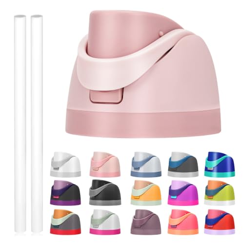 Replacement Lid for Owala Freesip, Compatible with Owala Cup 16oz 24oz 32oz 40oz, One Button Water Bottle Top Lid Replacement Accessory and Straws, Leakproof, BPA-Free (rose pink)