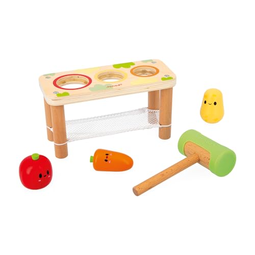 Janod, Whack-A-Farm Vegetable Game, Children’s Early-learning Toy, 3 Garden Vegetables + 1 Mallet, Develops Fine Motor Skills - Image 4