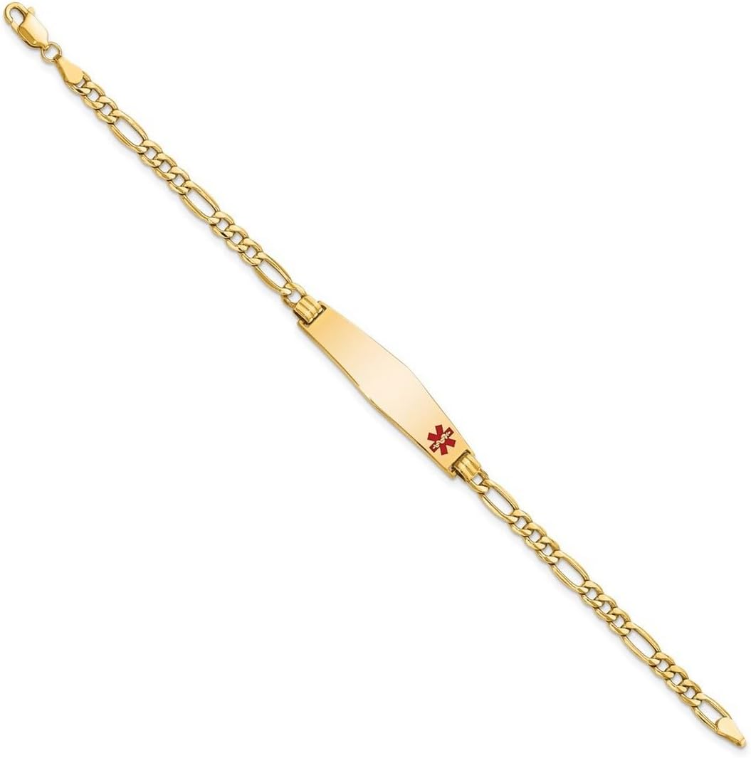 JewelryWeb 9.2mm 14k Solid Yellow Gold Medical Soft Diamond Shape Red Enamel ID Bracelet Identification Bracelet for Women