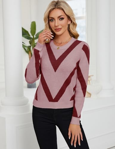 Image of Libsorge Womens Dressy Casual Color Block Striped Sweater Fall 2025 Trendy Outfits Lightweight Ribbed Knit Pullover Top