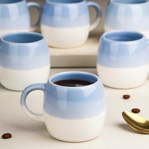 Image of The Earth Store Tritone Sky Blue Ovule Shape Cup Set of 6 for Tea Microwave and Dishwasher Safe, Perfect for Every Occasion Capacity - 190 Ml Each - Ceramic