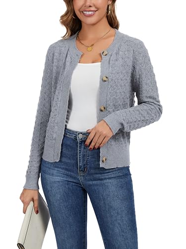 Image of Women's Long Sleeve Cropped Knitted Sweater Cardigan Button Down Open Front Knitted Shrug Sweaters