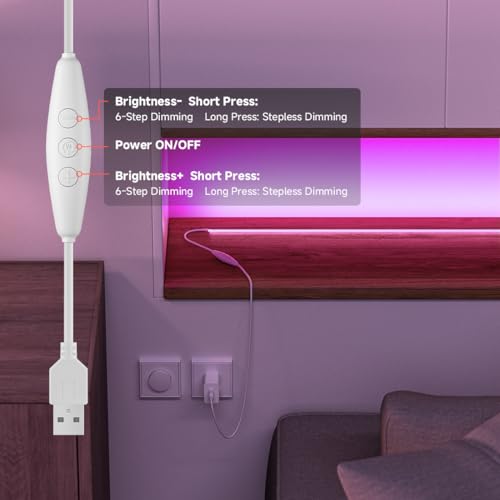 Image of 5V COB Purple Led Strip Light 6.56FT USB Powered CRI90+ LED Tape Lights with Dimmer, 8mm Width Dimmable High Density Flexible Strips for TV Under Cabinet Bedroom