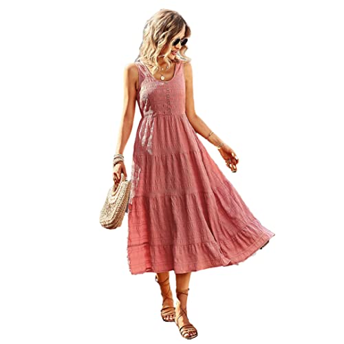 Robe trapèze sans manches avec poches pratiques et col rond fluide coloris orange