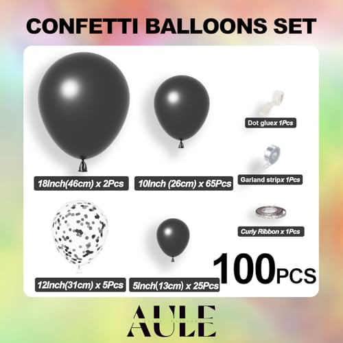 Image of AULE 100Pcs Latex Black Balloons 18 /12 /10 /5 Inch Different Sizes