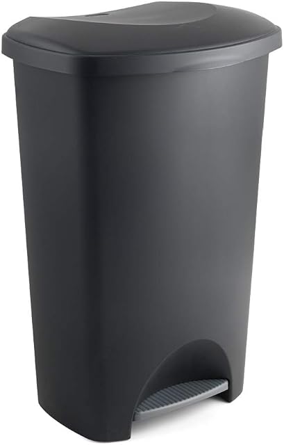 Bins For Kitchen 50L Bin - Black Kitchen Bin Plastic Utility Bin With Silver Pedal - Black Bin For Kitchen - Addis Bin Kitchen Bins For Large Families