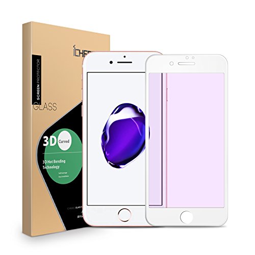 ICHECKEY 2-Pack iPhone 7 Screen Protector, Anti-Blue Light 3D Soft Edge Full Coverage Tempered Glass Screen Protector for Apple iPhone 7 4.7