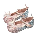 Girls' Princess Shoes Fashionable Bow Tie Kids' Low Heel Soft Sole for Cosplay Performances Leather Mary Janes Crystal Sequins Dance Shoes Pink 10.5 M Little Kid