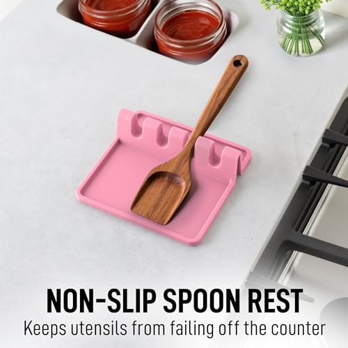 Image of Zulay Kitchen Silicone Utensil Rest with Drip Pad for Multiple Utensils - BPA-Free, Heat-Resistant Spoon Rest & Spoon Holder for Stove Top - Kitchen Utensil Holder for Ladles & Tongs - Pink
