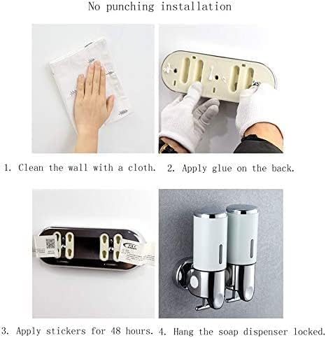 Dispensador de jabón montado en la pared, sin taladrar, doble champú y dispensador de gel de ducha para baño y hotel, fácil operación manual, perfecto para uso doméstico o comercial