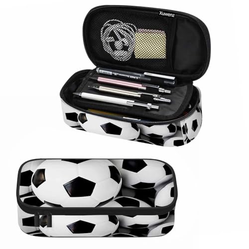 Image of Footballs Pencil Case Soccer Ball Stacked Outdoor Sport Pencil Bag Pen Markers Pouch Holder Organizer for Boy Girl School Students