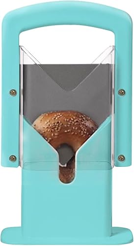 Cortador de bagel, mango de seguridad, cortador de bagel de acero inoxidable (Aqua Sky)