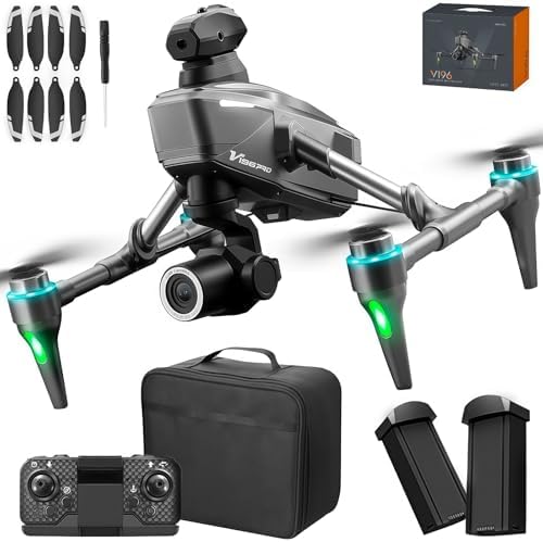 V196 GPS Drone with 1080P HD Camera, Two-batteries, Brushless Motor, Altitude Hold, One Key Take Off\/Landing, with Black Outdoor Carrying Case.