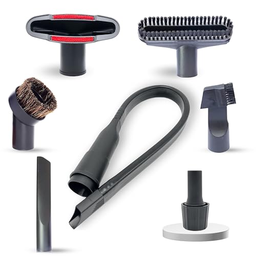 Universal 1.25 Inch Vacuum Brush Attachment Kit Compatible with All Vacuums Using 1-1/4\'\' Accessories - 1.25 Inch Shop Vac Accessories: Horse Hair Dust Brush, Vacuum Extension Wand and More (7 Pack)