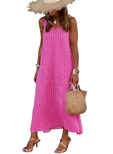 Image of miduo Womens Casual Summer V Neck Sleeveless Floral Printed Beach Split Maxi Dress Sundress