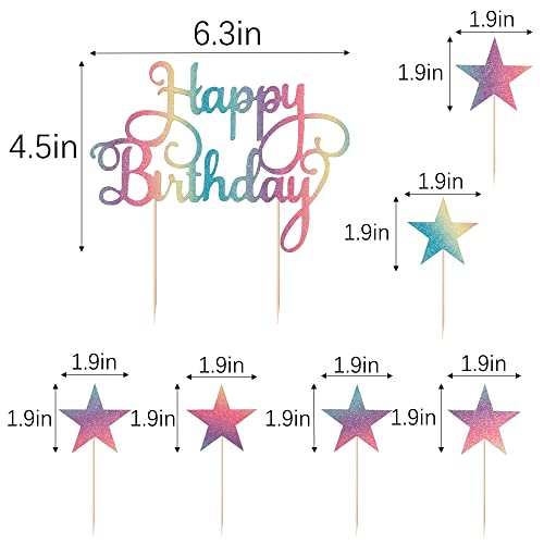 Lveud Set Of 7 Pieces Color Flash Happy Birthday Cake Toppe ，Happy Birthday Cake Topper And Pentacle Cake Topper-Birthday Cake Decorations (1) #TOP2