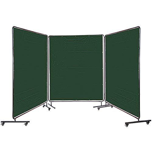 Product Deal VEVOR Welding Curtain 6' x 6' Welding Screens, Flame Retardant 3 Panel Welding Curtain with Frame and Wheels, Translucent Welding Shield, Flame Resistance Weld Curtain, Adjustable Size, Green