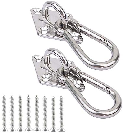 2 Set Heavy Duty Hanger Hook Hammock Wall Mount, Suspension Ceiling Hooks Outdoor Swing Mounting Hook Exercise Hook Stainless Steel Swivel Carabiner Yoga Ceiling Mount Swing Hook