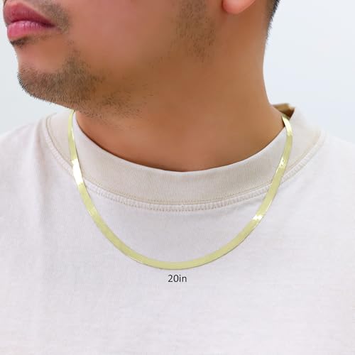 Nuragold 14K Real Yellow Gold Solid Herringbone Flexible Chain Necklace 14"-24" (3mm-7mm) Italian Jewelry for Men & Women3
